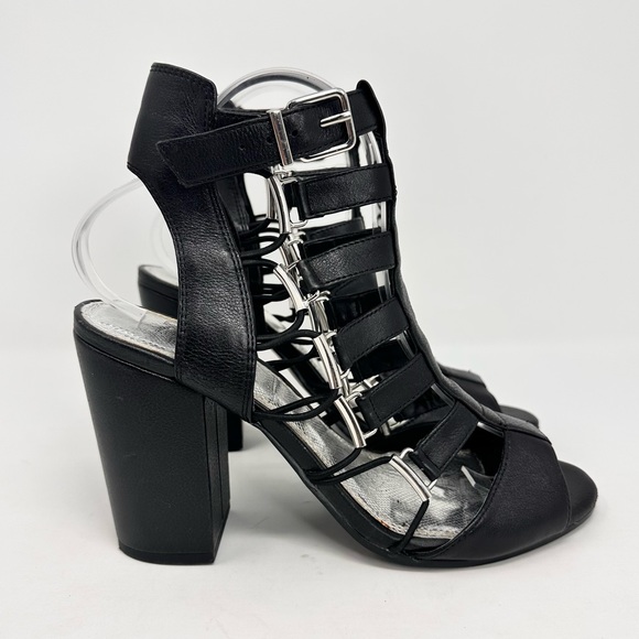 Gianni Bini Gladiator Heels Strappy Sandals Black Leather Women's - Picture 2 of 13